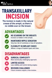 Breast Implant Incisions – Inframammary, Periareolar, Transaxiliary Infographics 2 - Anca Breahna