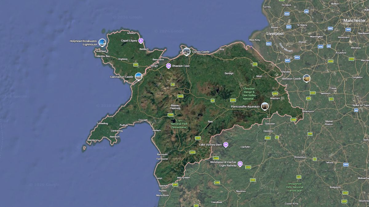 North Wales Map - image snipped from google mapss