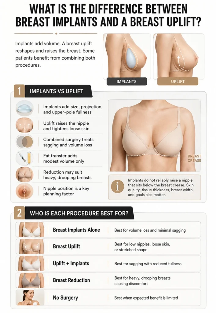 Difference Between Breast Implants and A Breast Uplift by Miss Anca Breahna | breast uplift vs implants