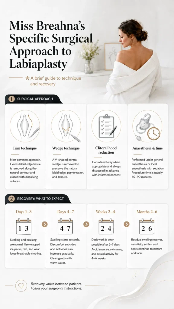 Miss Breahnas Specific Surgical Approach to Labiaplasty Infographic